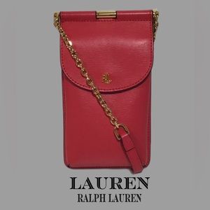NEW Lauren Ralph Lauren Serafino Leather Phone Crossbody Bag, Starfruit